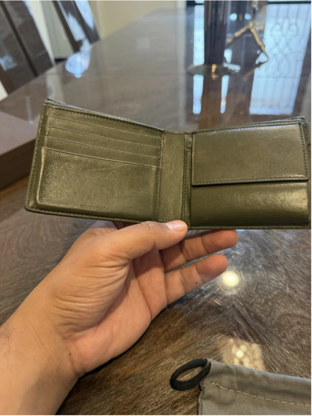 Balenciaga Chevron Leather Bifold Wallet Olive Green